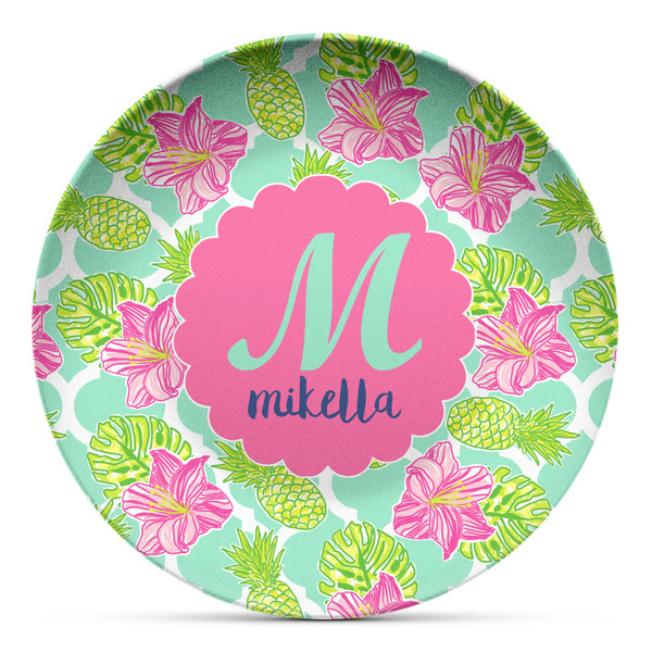 Custom Preppy Hibiscus Microwave Safe Plastic Plate - Composite Polymer (Personalized)