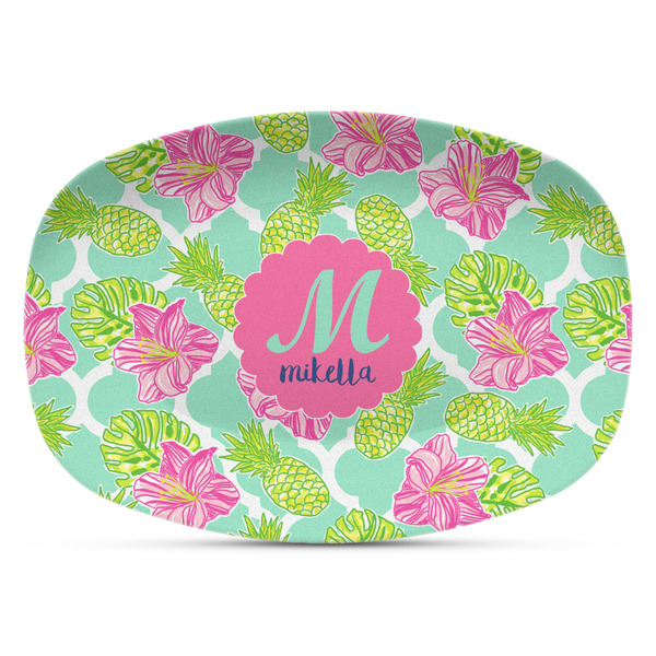 Custom Preppy Hibiscus Plastic Platter - Microwave & Oven Safe Composite Polymer (Personalized)