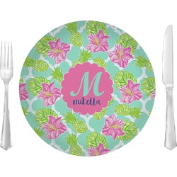 Preppy Hibiscus Glass Lunch / Dinner Plate 10" (Personalized)