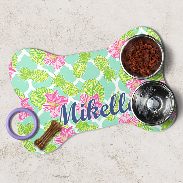 Preppy Hibiscus Dog Bone Shaped Mat Lifestyle