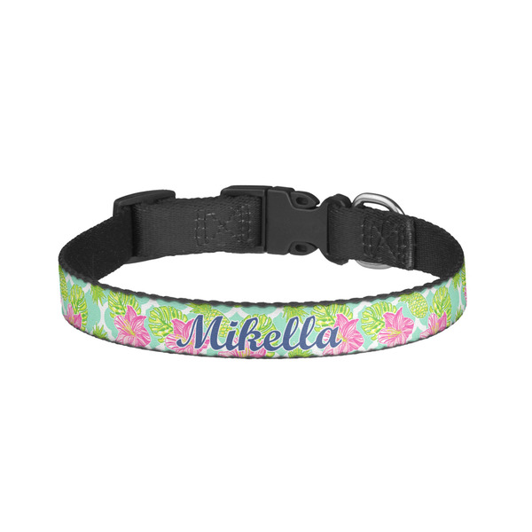 Custom Preppy Hibiscus Dog Collar - Large (Personalized)