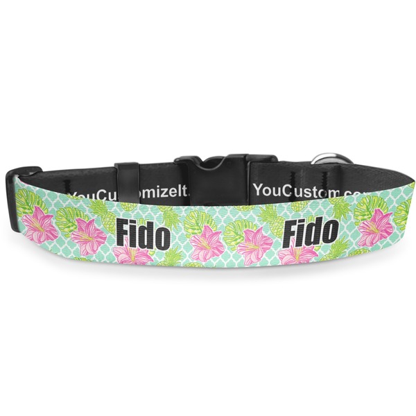 Custom Preppy Hibiscus Deluxe Dog Collar - Toy (6" to 8.5") (Personalized)