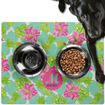 Preppy Hibiscus Dog Food Mat - Large w/ Name and Initial