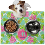 Preppy Hibiscus Dog Food Mat - Medium w/ Name and Initial