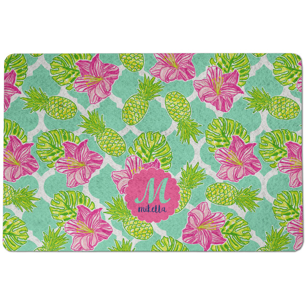 Custom Preppy Hibiscus Dog Food Mat w/ Name and Initial