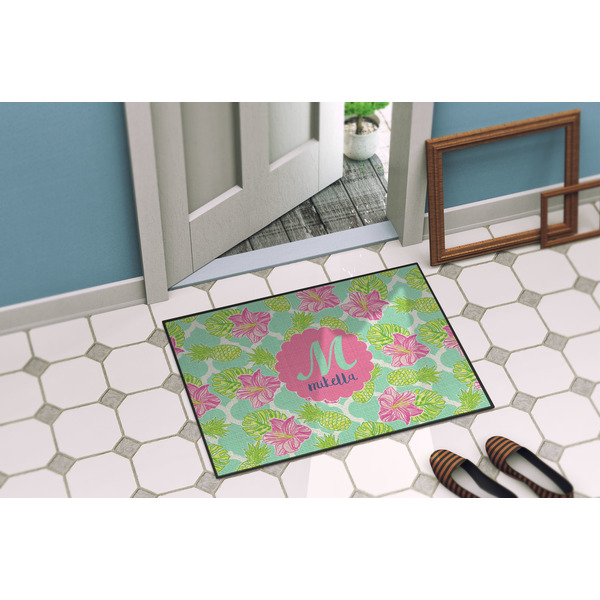 Preppy Hibiscus Door Mat Lifestyle