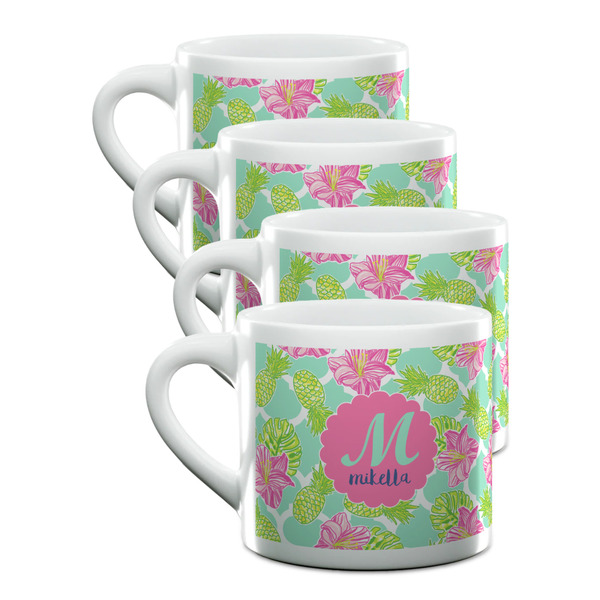Custom Preppy Hibiscus Double Shot Espresso Cups - Set of 4 (Personalized)