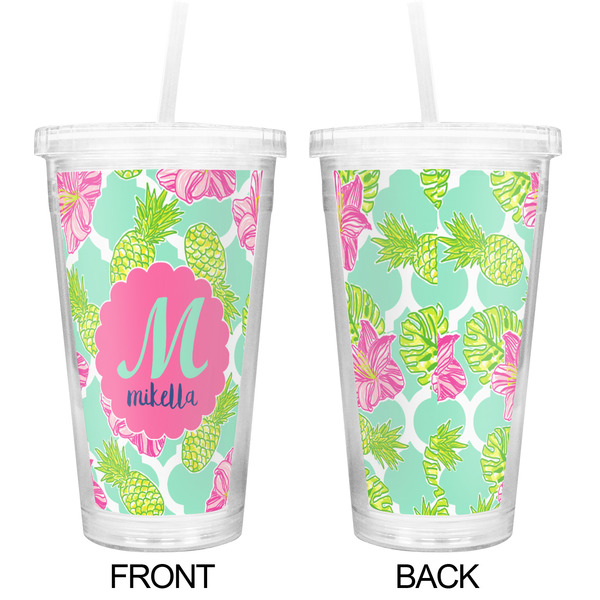 Preppy Hibiscus Double Wall Tumbler with Straw - Approval