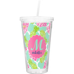 Preppy Hibiscus Double Wall Tumbler with Straw (Personalized)