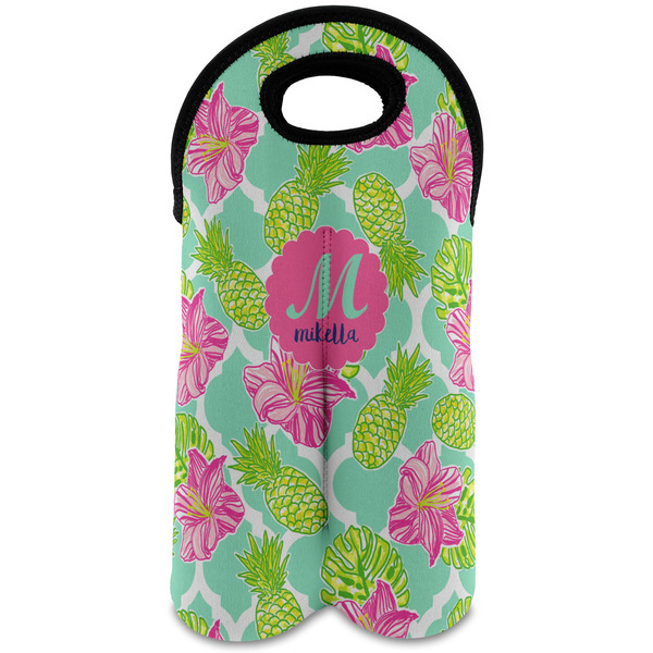 Custom Preppy Hibiscus Wine Tote Bag (2 Bottles) (Personalized)
