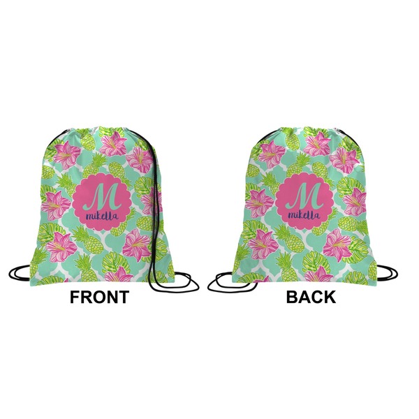 Preppy Hibiscus Drawstring Backpack Front & Back Medium
