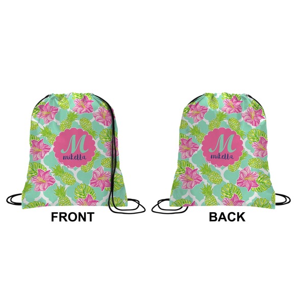 Preppy Hibiscus Drawstring Backpack Front & Back Small