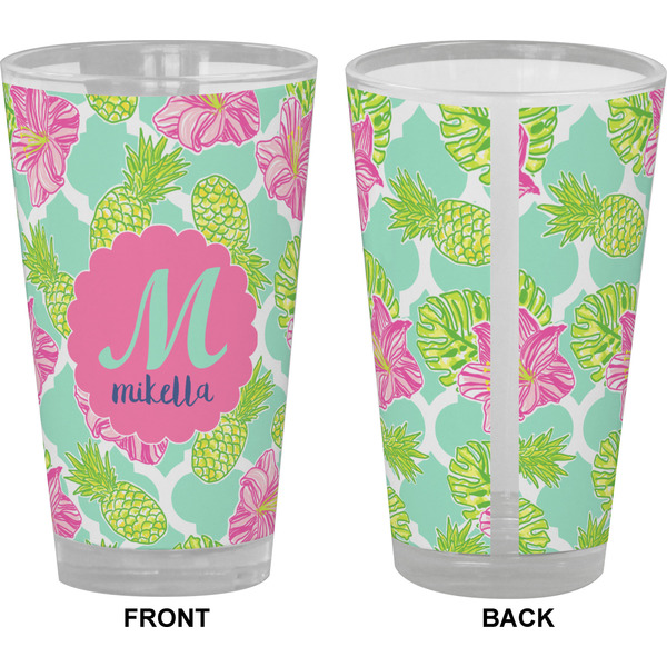 Preppy Hibiscus Pint Glass - Full Color - Front & Back Views