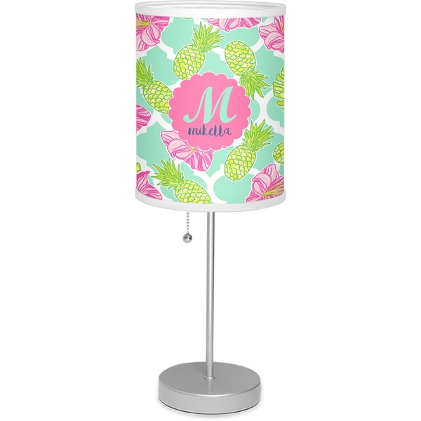 Custom Preppy Hibiscus 7" Drum Lamp with Shade Linen (Personalized)