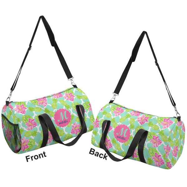 Preppy Hibiscus Duffle bag large front and back sides