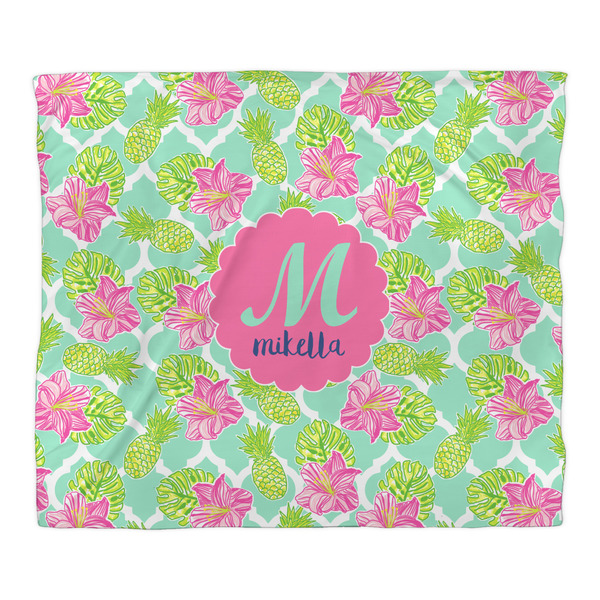 Preppy Hibiscus Duvet Cover - King - Front