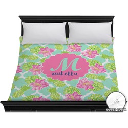 Preppy Hibiscus Duvet Cover - King (Personalized)