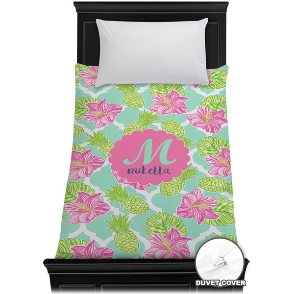 Custom Preppy Hibiscus Duvet Cover - Twin (Personalized)
