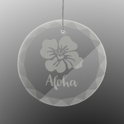 Preppy Hibiscus Engraved Glass Ornament - Round (Personalized)