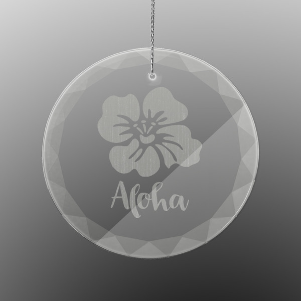 Custom Preppy Hibiscus Engraved Glass Ornament - Round (Personalized)