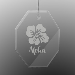 Preppy Hibiscus Engraved Glass Ornament - Octagon (Personalized)