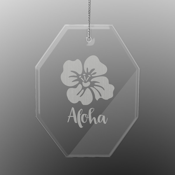 Custom Preppy Hibiscus Engraved Glass Ornament - Octagon (Personalized)
