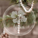 Preppy Hibiscus Engraved Glass Ornament (Personalized)