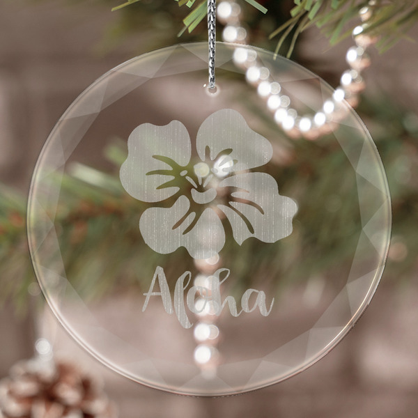 Custom Preppy Hibiscus Engraved Glass Ornament (Personalized)