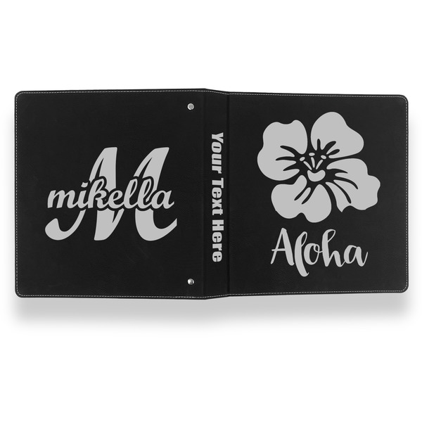 Preppy Hibiscus Leather Binder - 1" - Black- Back Spine Front View