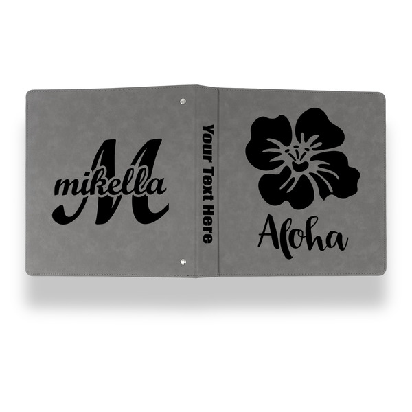 Preppy Hibiscus Leather Binder - 1" - Grey - Back Spine Front View