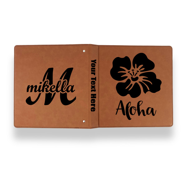 Preppy Hibiscus Leather Binder - 1" - Rawhide - Back Spine Front View