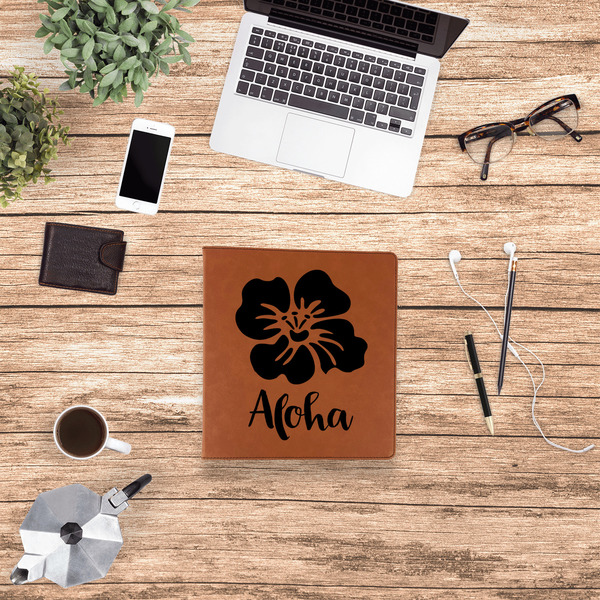 Preppy Hibiscus Leather Binder - 1" - Rawhide - Lifestyle View