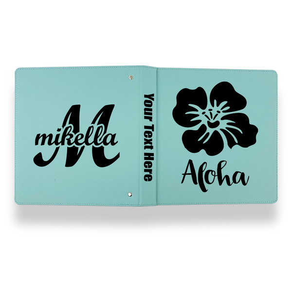 Preppy Hibiscus Leather Binder - 1" - Teal - Back Spine Front View