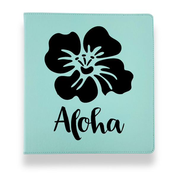 Custom Preppy Hibiscus Leather Binder - 1" - Teal (Personalized)