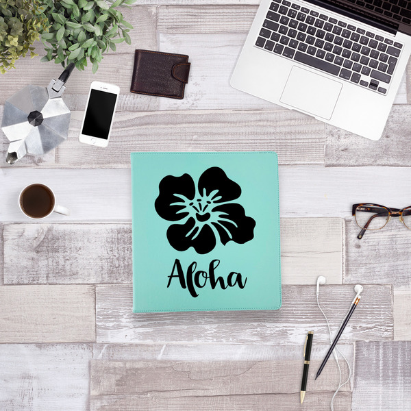 Preppy Hibiscus Leather Binder - 1" - Teal - Lifestyle View