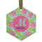 Preppy Hibiscus Flat Glass Ornament - Hexagon w/ Name and Initial