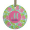 Preppy Hibiscus Frosted Glass Ornament - Round
