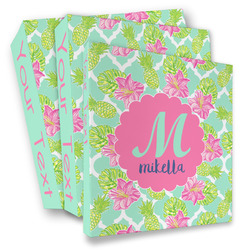 Preppy Hibiscus 3 Ring Binder - Full Wrap (Personalized)