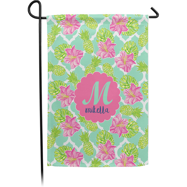 Custom Preppy Hibiscus Small Garden Flag - Single Sided w/ Name and Initial
