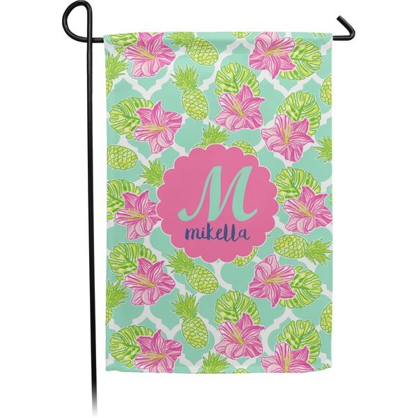 Custom Preppy Hibiscus Small Garden Flag - Double Sided w/ Name and Initial