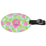 Preppy Hibiscus Genuine Leather Oval Luggage Tag (Personalized)
