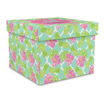 Preppy Hibiscus Gift Box with Lid - Canvas Wrapped - Large (Personalized)