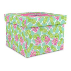 Preppy Hibiscus Gift Box with Lid - Canvas Wrapped - Large (Personalized)