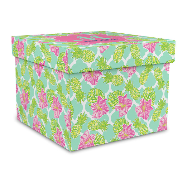 Custom Preppy Hibiscus Gift Box with Lid - Canvas Wrapped - Large (Personalized)
