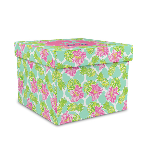 Custom Preppy Hibiscus Gift Box with Lid - Canvas Wrapped - Medium (Personalized)