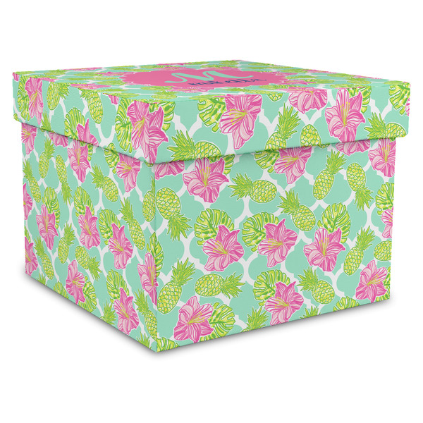 Custom Preppy Hibiscus Gift Box with Lid - Canvas Wrapped - X-Large (Personalized)