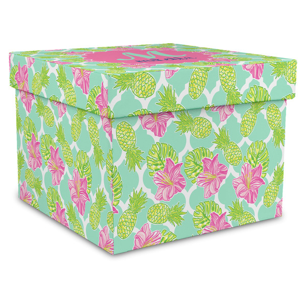 Custom Preppy Hibiscus Gift Box with Lid - Canvas Wrapped - XX-Large (Personalized)