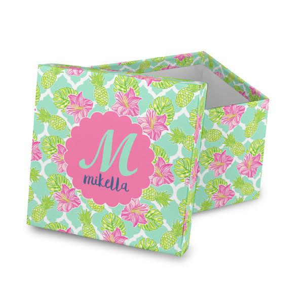 Custom Preppy Hibiscus Gift Box with Lid - Canvas Wrapped (Personalized)
