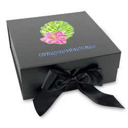 Preppy Hibiscus Gift Box with Magnetic Lid - Black (Personalized)