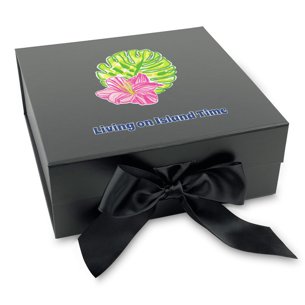 Custom Preppy Hibiscus Gift Box with Magnetic Lid - Black (Personalized)